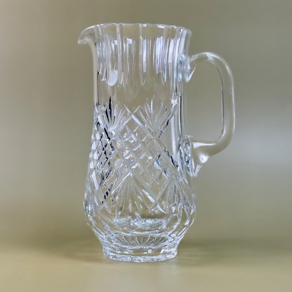 Vintage Clear Crystal Cut Glass Pitcher – Fan & Crosshatch Pattern, Heavy Lead - Picture 1 of 15